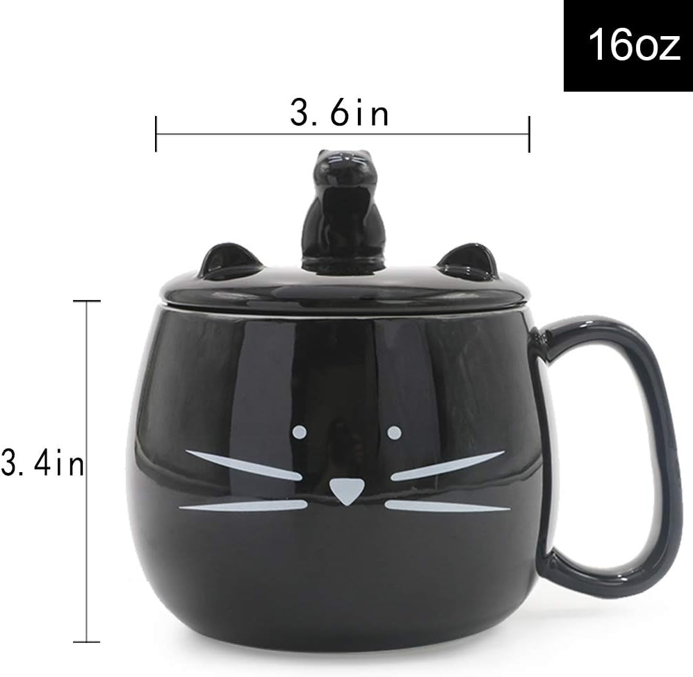 Koolkatkoo 16OZ Cute Cat Coffee Mug with Cell Phone Holder Lid for Cat Lover Unique Ceramic Black Mugs Tea Cup image number 6