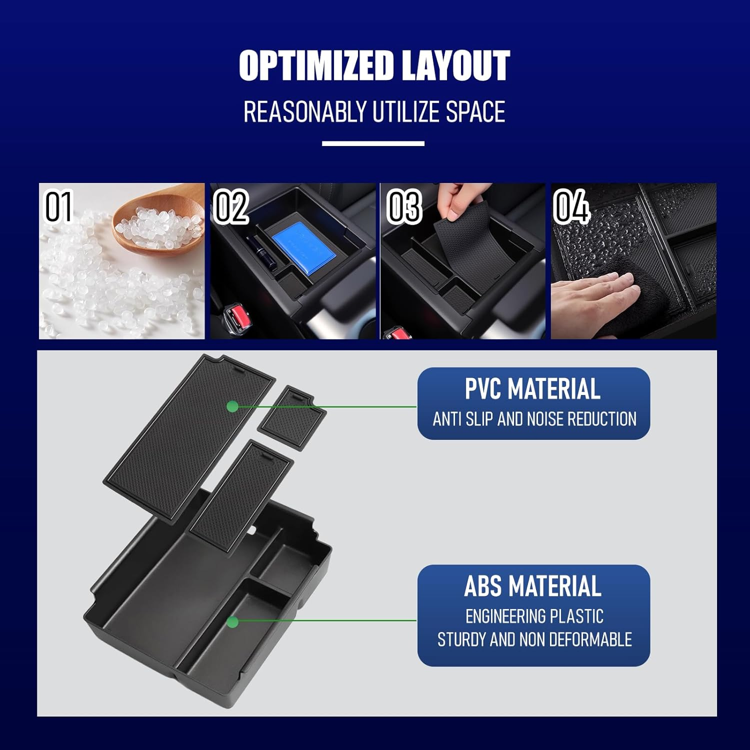 Car Organizer Tray for Vehicles ABS Non Slip Center Console Storage Box with Removable Dividers Black Universal Fit Car Accessories 18X6.5X21.3Cm