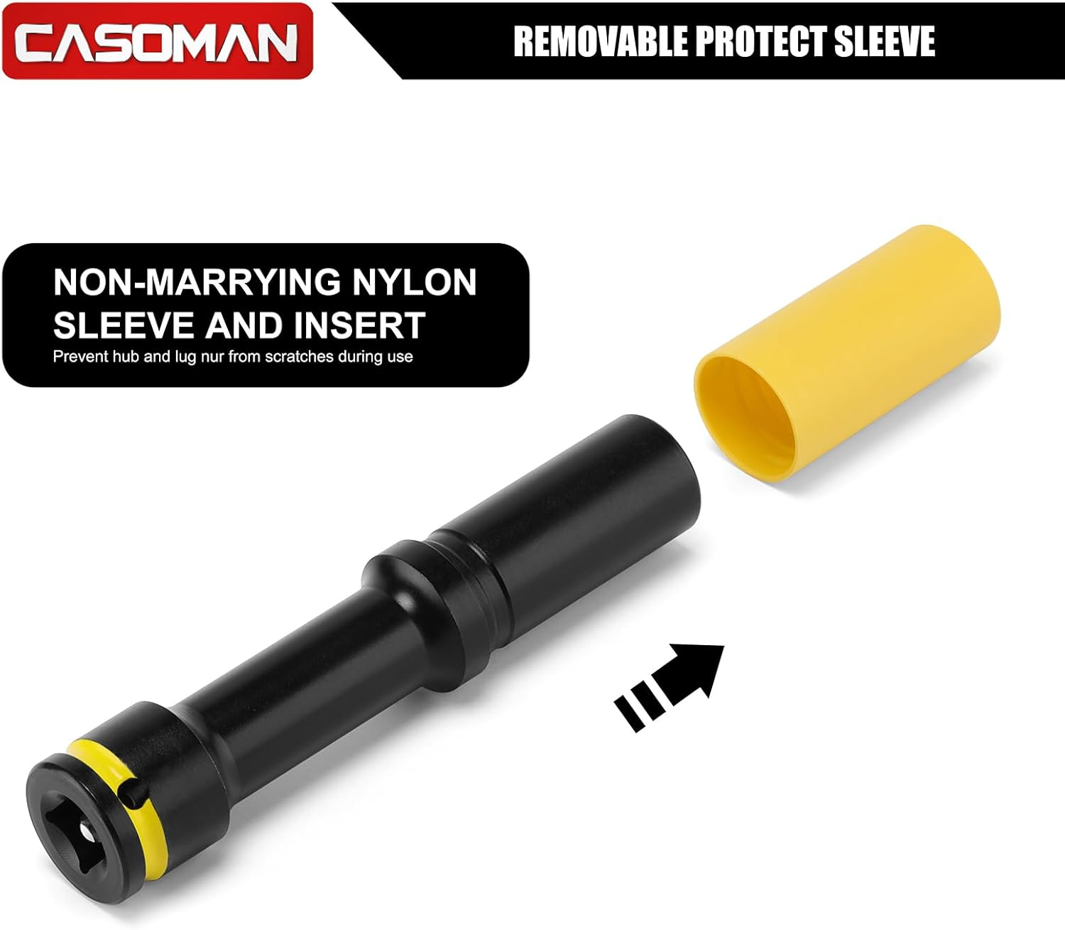 CASOMAN 3PCS 1/2" Drive Non-Marring & Thin Wall Lug Nut Impact Socket Set, for Wheel Lug Nut Remover, Extra Deep 150Mm, 6-Point, Metric, CR-MO, 17Mm 19Mm 21Mm image number 2