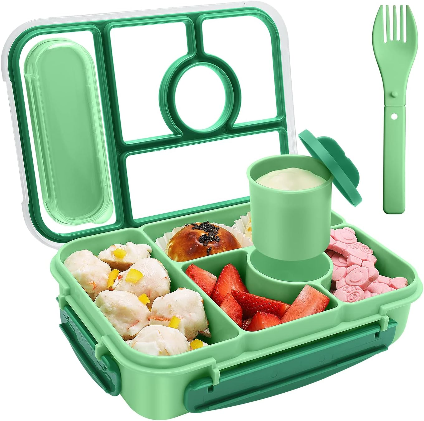 Bento Lunch Box Kids,Leakproof Lunch Containers for Adults/Kids/Toddler,5 Compartments Bento Box with Sauce Vontainers,Microwave & Dishwasher & Freezer Safe,Bpa-Free (Pink)