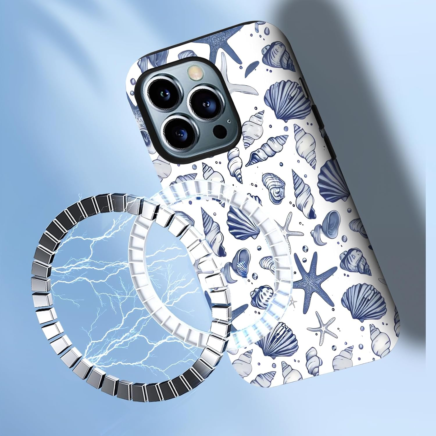 XUNQIAN Compatible for Iphone 13 Case, Coastal Beach Summer Blue Ocean Seashell Aesthetic Protective Phone Case (For Iphone 13), RUI-97A-A image number 5