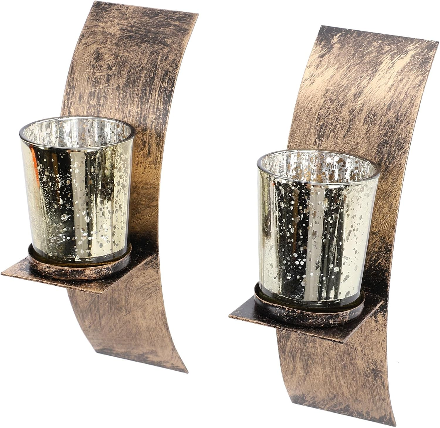 Pack of 2 Rustic Wall Candle Holders, Wall Decoration Made of Antique Metal in Gold and Bronze with Glass Candle Cup for the Entrance Area in the Hallway image number 3