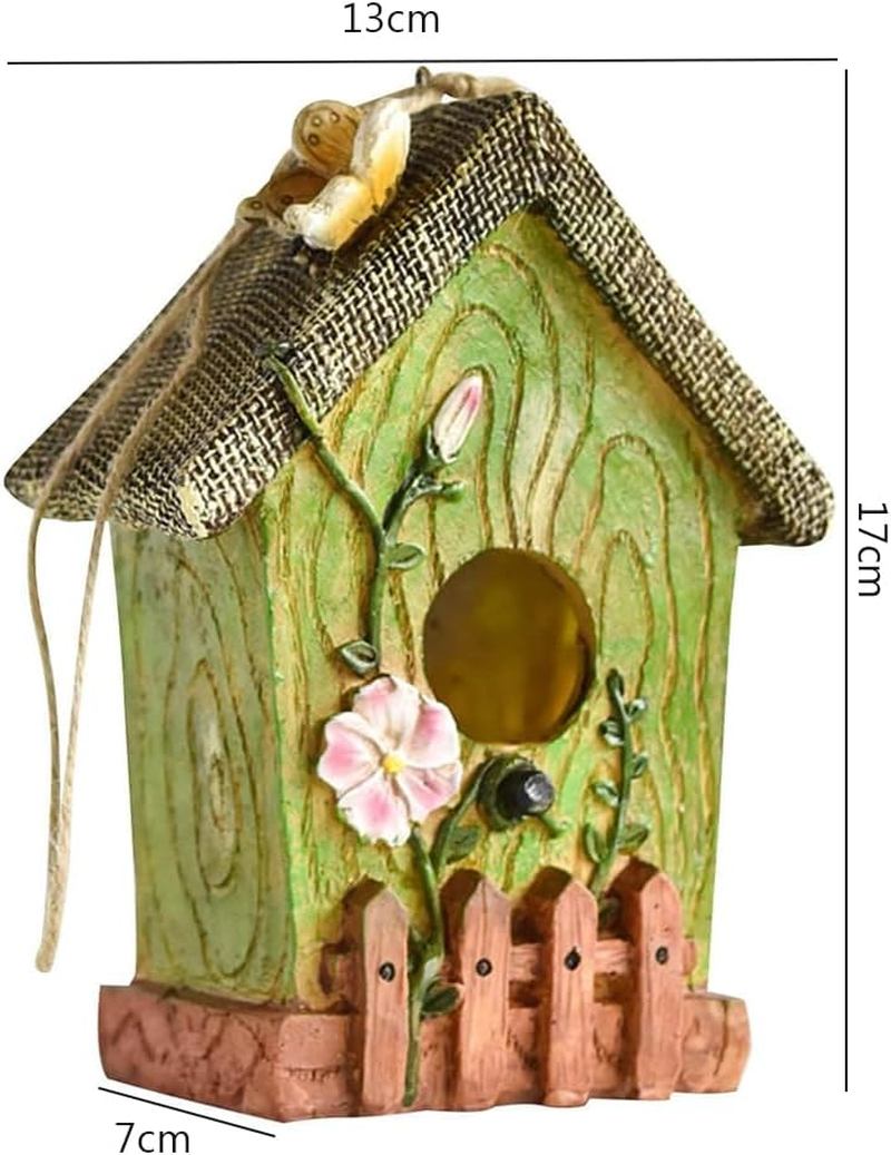 Birdhouse Decoration,Hanging Bird House,Bird Nest Box,Resin Animal House, for Garden, Courtyard, and Outdoor Decor,With Ladybug and Butterfly Statue for Yard Porch Decoration,Green image number 5