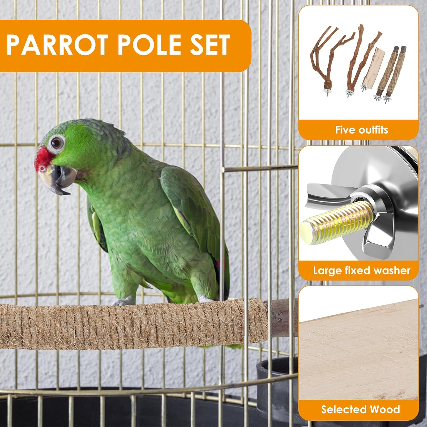 5PCS Bird Perch Stand, Natural Wood Parrot Stand Branch, Multifunctional Parrot Perch Toy Chewing Stick Exercise Training Branches, Practical Bird Cage Accessories for Most Types of Medium Large Birds image number 3