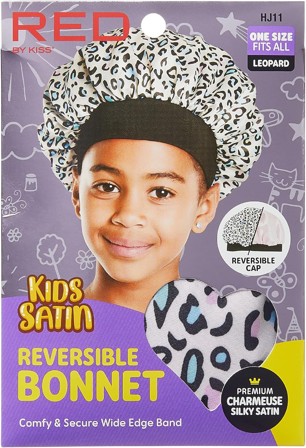 Red by Kiss Kids Satin Bonnet Sleep Cap Reversible Hair Bonnet for Boys and Girls Sleeping Night Silk Sleep Cap image number 6