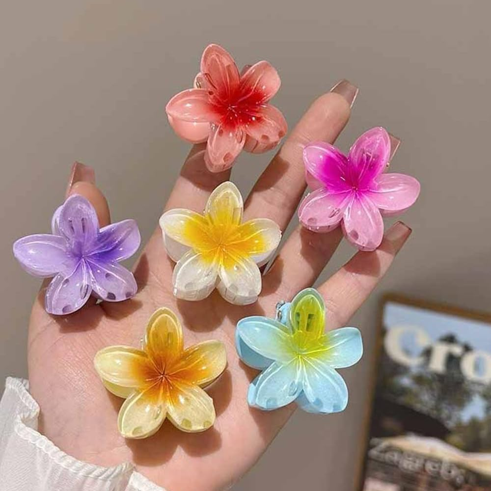 ZSPERKLA Pack of 6 Flower Hair Clips, 4 Cm Cute Acrylic Hair Clips, Small Hair Clips, Non-Slip Hair Jaw Clips for Women, Girls, Medium and Thin Hair Styling Accessories - Beige image number 3
