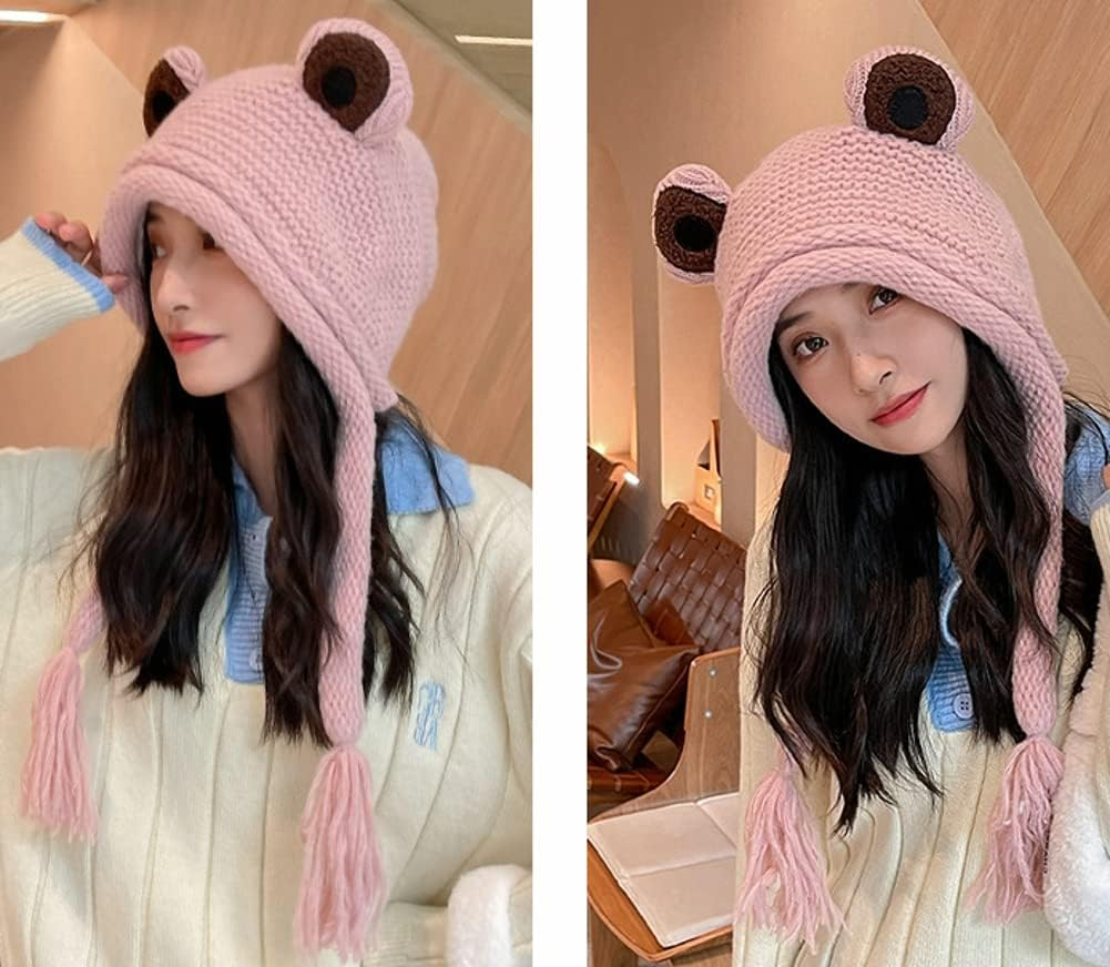Women Cute Animal Beanies Hat Winter Stretch Cable Knit Soft Warm Hats for Students Girls - Beige image number 7