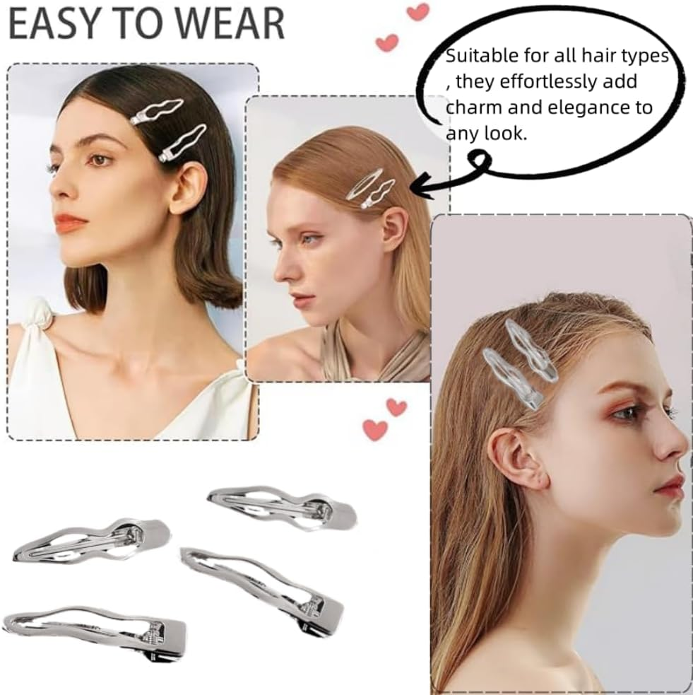 4Pcs Wave Hair Clips,Hairclips,2.44 in Silver Wavy Alligator Hair Clips,Duckbill Hair Pins,Small Hairclip Bangs,Cute Hair Barrettes for Women Girls Thick & Thin Hair Styling Headdress,Accessories image number 6