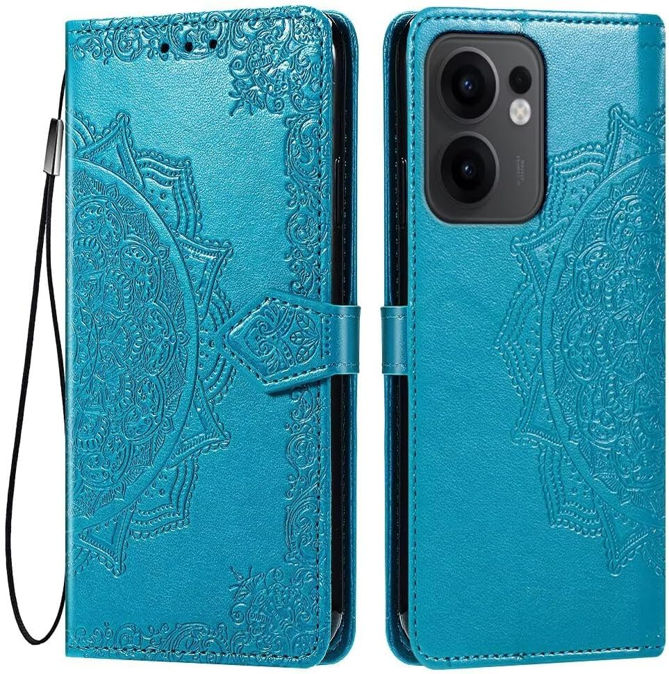 HONLEN Case for Oppo Reno13 F/Oppo Reno 13F 5G Mobile Phone Case, (6.67 Inches) Premium PU Leather Wallet Magnetic Closure Flip Case with 3 Card Slots, Mandala Pattern Case Blue image number 4