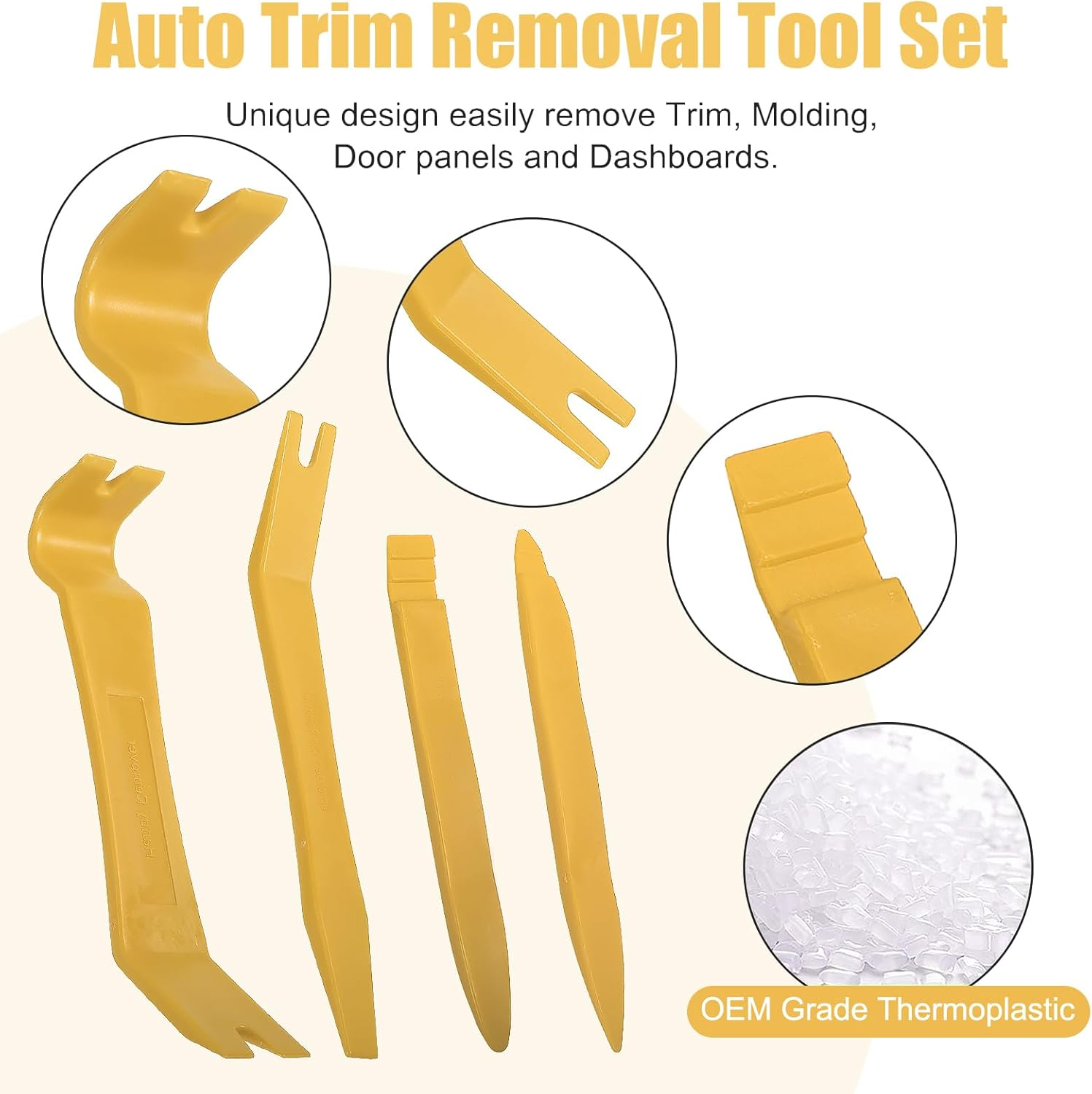 DIANN Auto Trim Removal Tool Set 5Pcs Plastic Pry Tool Kit Auto Trim Tool Prying Tool Car Door Panel Clip Revmoal Tool Fasteners Remover Yellow