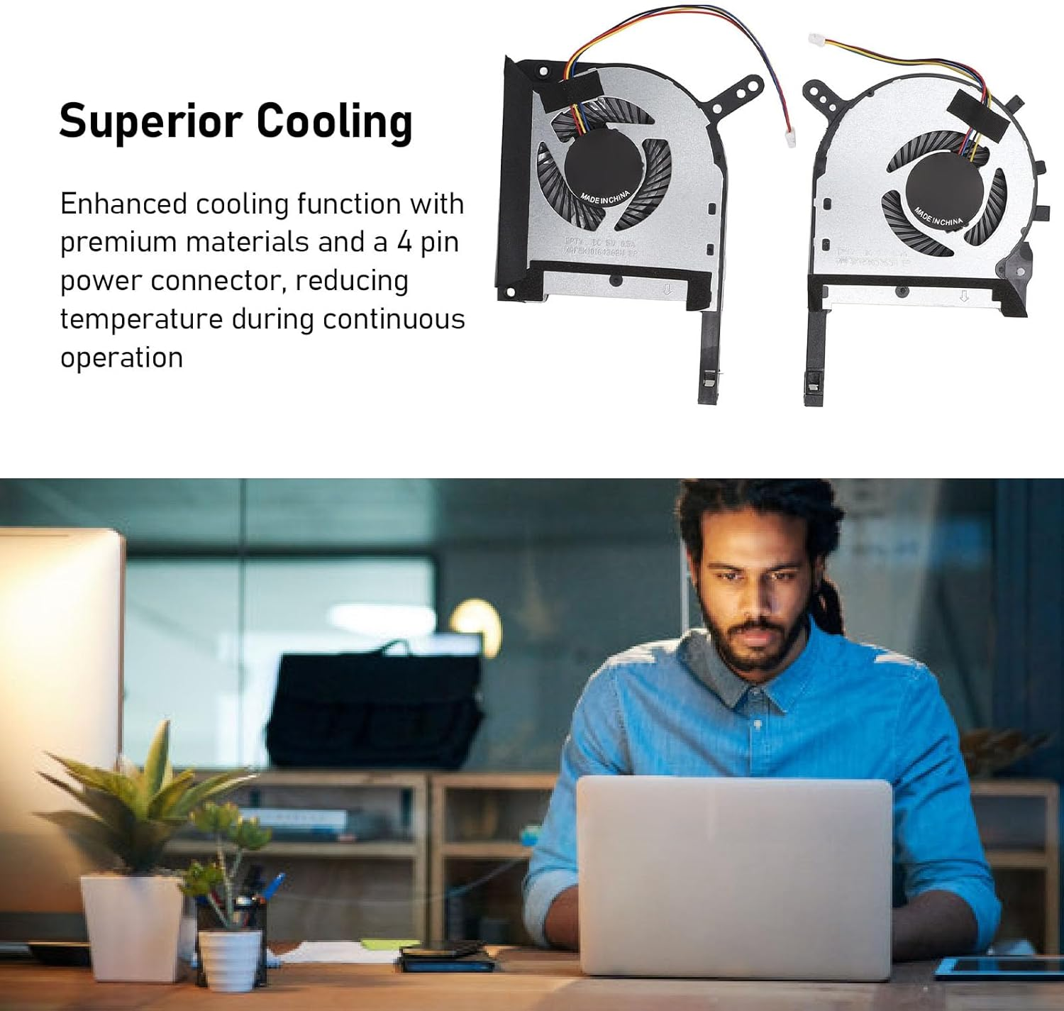 Laptop Replacement Cooling Fan, 4 Pin Aluminum Alloy Cooling Fan for for TUF Gaming FX505DT FX505 FX95 FX705DU FX705DT FX95G FX86 ZX86 FX86FE FX86SM FZ86F FX95D (CPU and GPU) image number 3