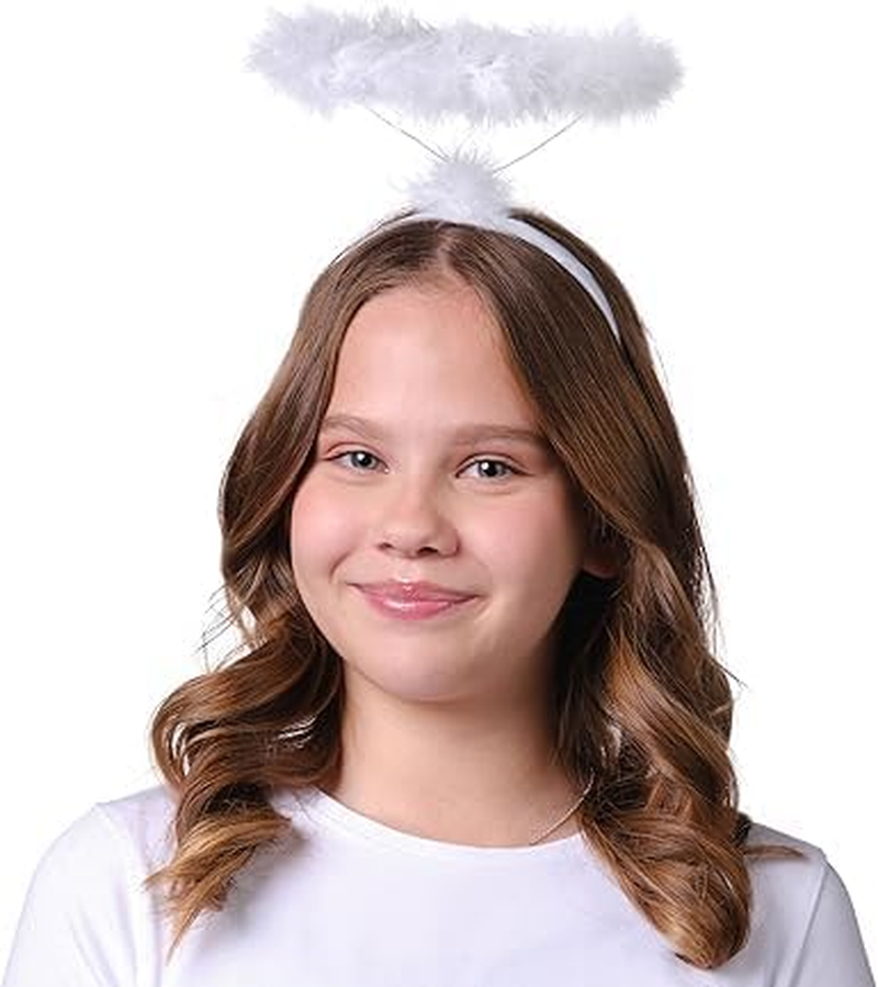 White Angel Halo Headband - Feathered Halloween Costume Accessory for Women, Men and Kids image number 1