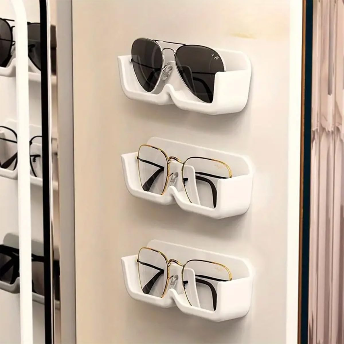 AIMALL 6PCS Wall-Mounted Glasses Storage Box, Punch-Free, Transparent, 6.89X1.37X2.28 Inches, Ideal for Displaying Sunglasses and Eyewear image number 1