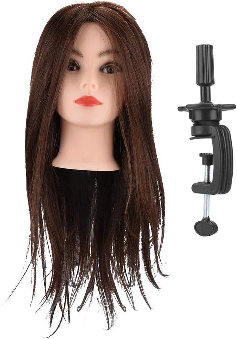 Mannequin Head with Human Hair, 20 Inch Hairdressing Model with Clamp, Styling Training Manikin Cosmetology Doll Training Head for Hairdresser Practice image number 1