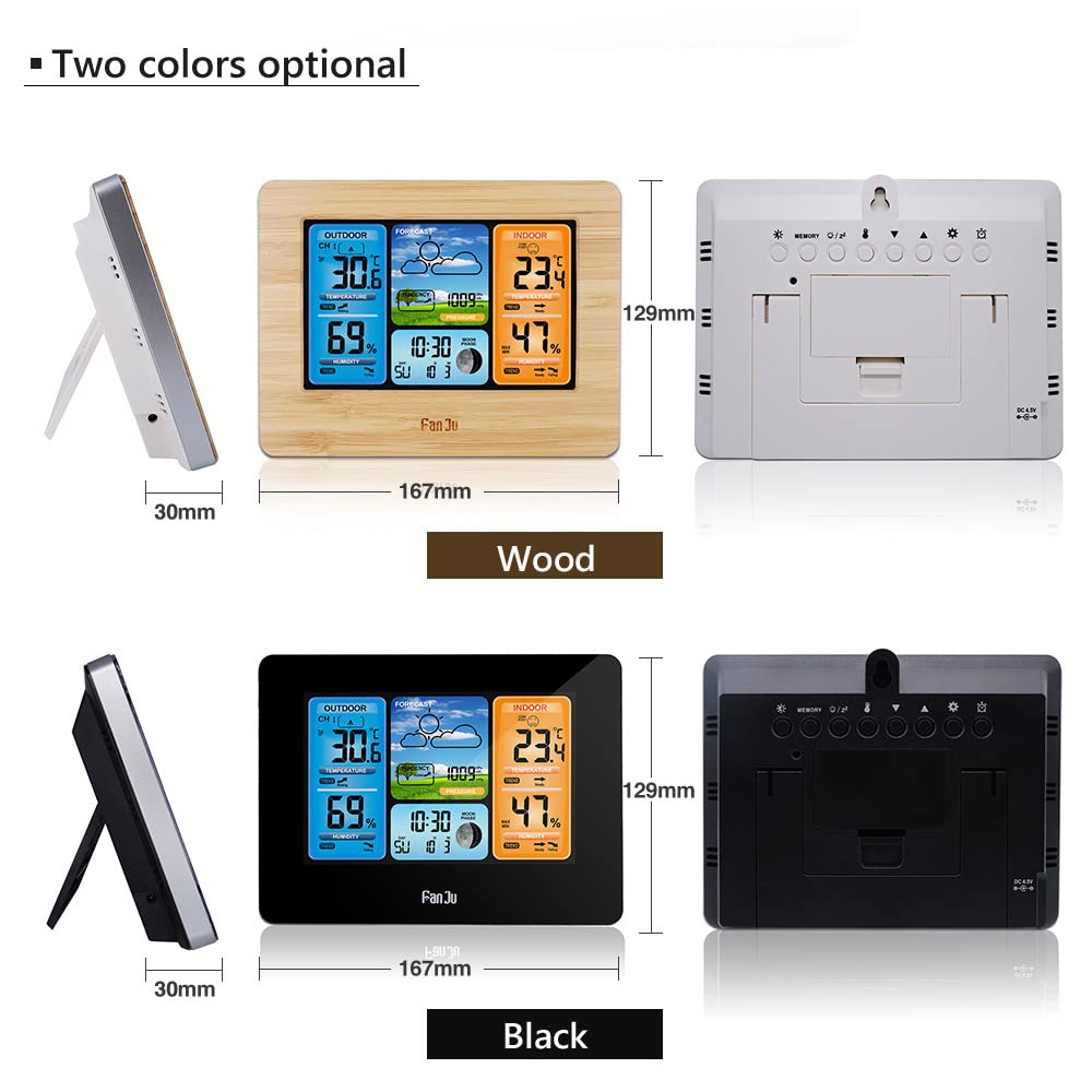 Weather Clock, REFENG FJ3373 Multifunction Digital Weather Station LCD Alarm Clock, Indoor Outdoor Weather Forecast Barometer Thermometer Hygrometer with Wireless Outdoor Sensor USB Power Cord image number 3