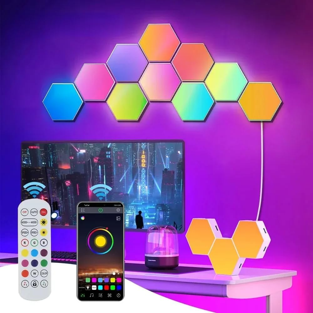 Uantii Smart Hexagonal Lamp,Bluetooth RGBIC LED Panel Light Smart Night Light Gaming Light with Bluetooth App Control (10) image number 6