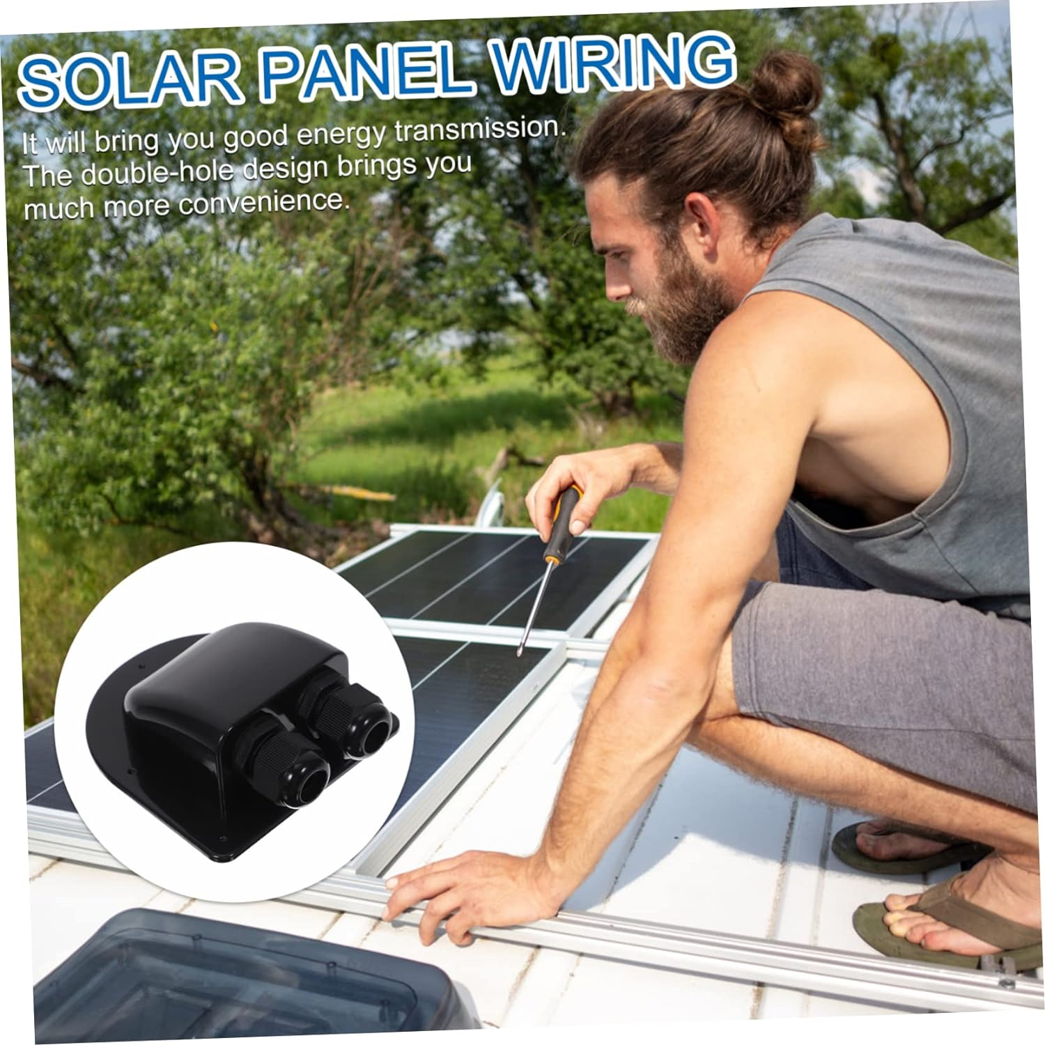 Photovoltaic Junction Box Abs Material Dual Cable Entry Solar Panel Wiring Cable Gland for Caravans Boats Rv Outdoor Use Protection image number 2