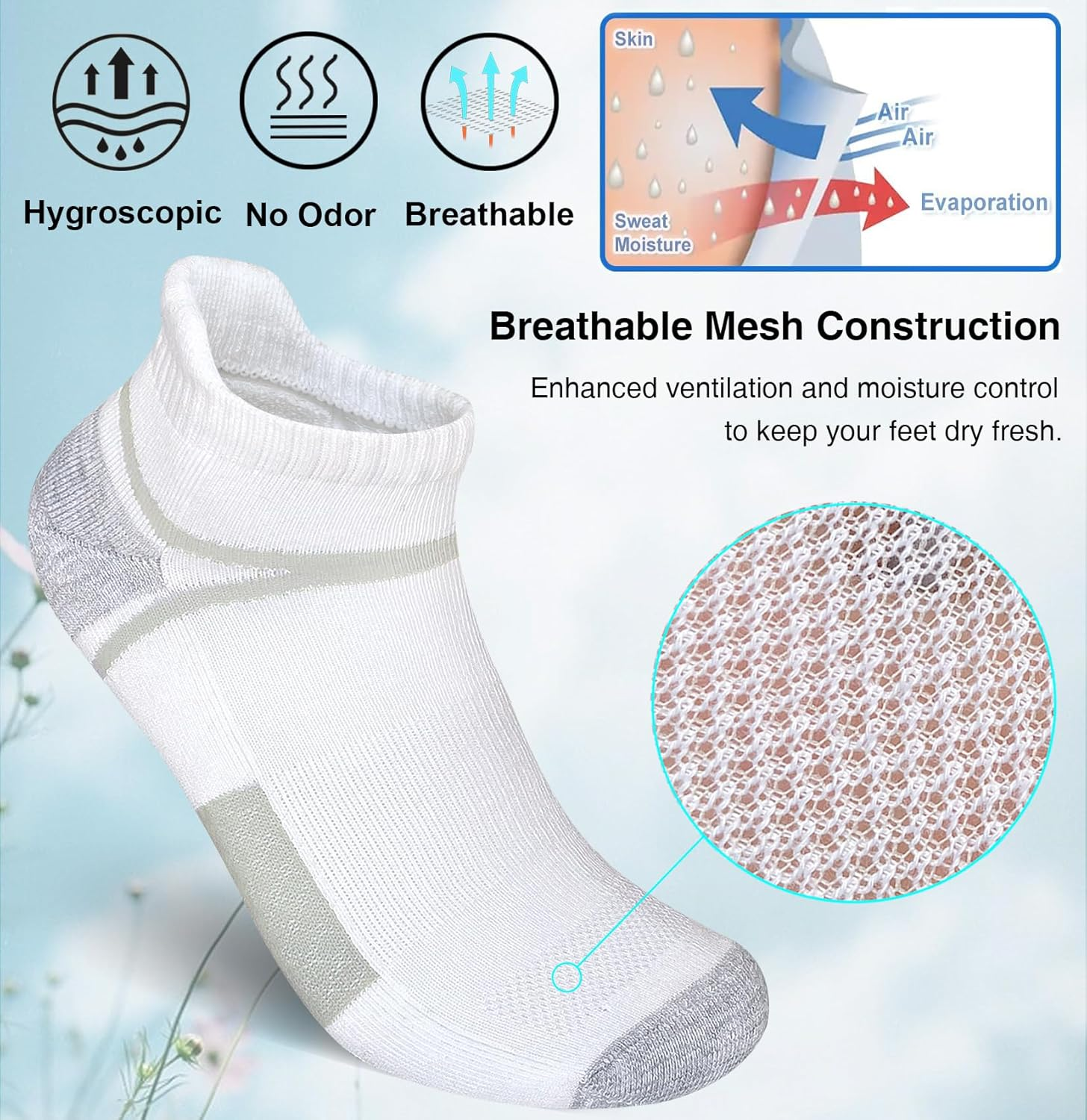 Mens Ankle Socks Anti-Blister Cushioned Athletic Running Socks with Arch Support 5 Pairs