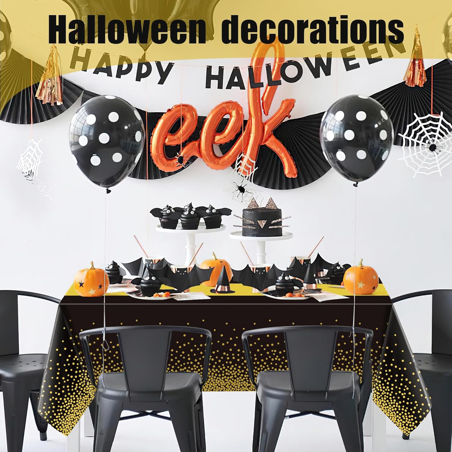 4 Pack 54" X 108" Disposable Plastic Table Cloth,Black and Gold Dot Tablecloths Birthday Wedding Graduation Valentine'S Day Party Supplies Christmas Decorations image number 1