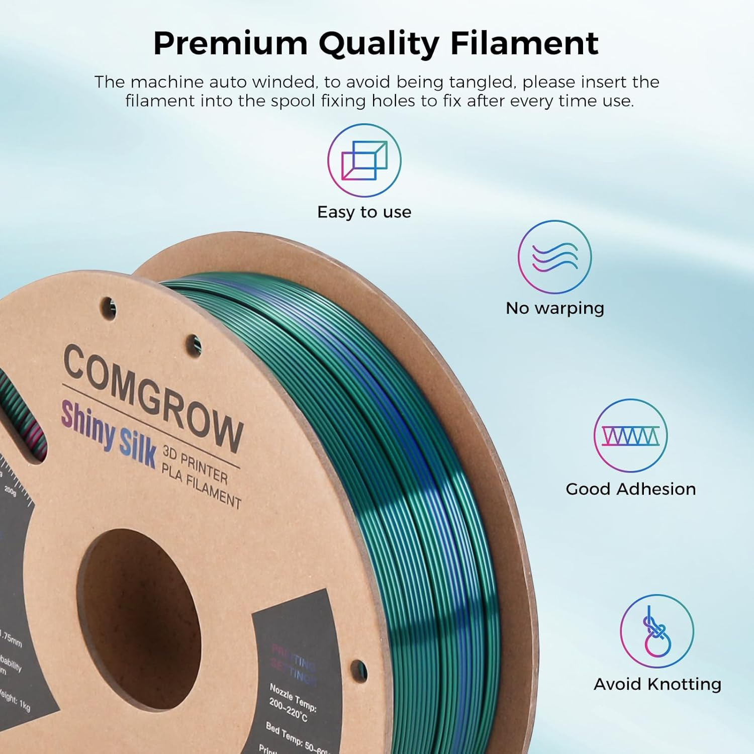 Comgrow Creality PLA 3D Printer Filament, Dimensional Accuracy +/- 0.02 Mm,1.75Mm 1 Kg Spool, Red for Ender3 CR-10 - Red Rainbow image number 2