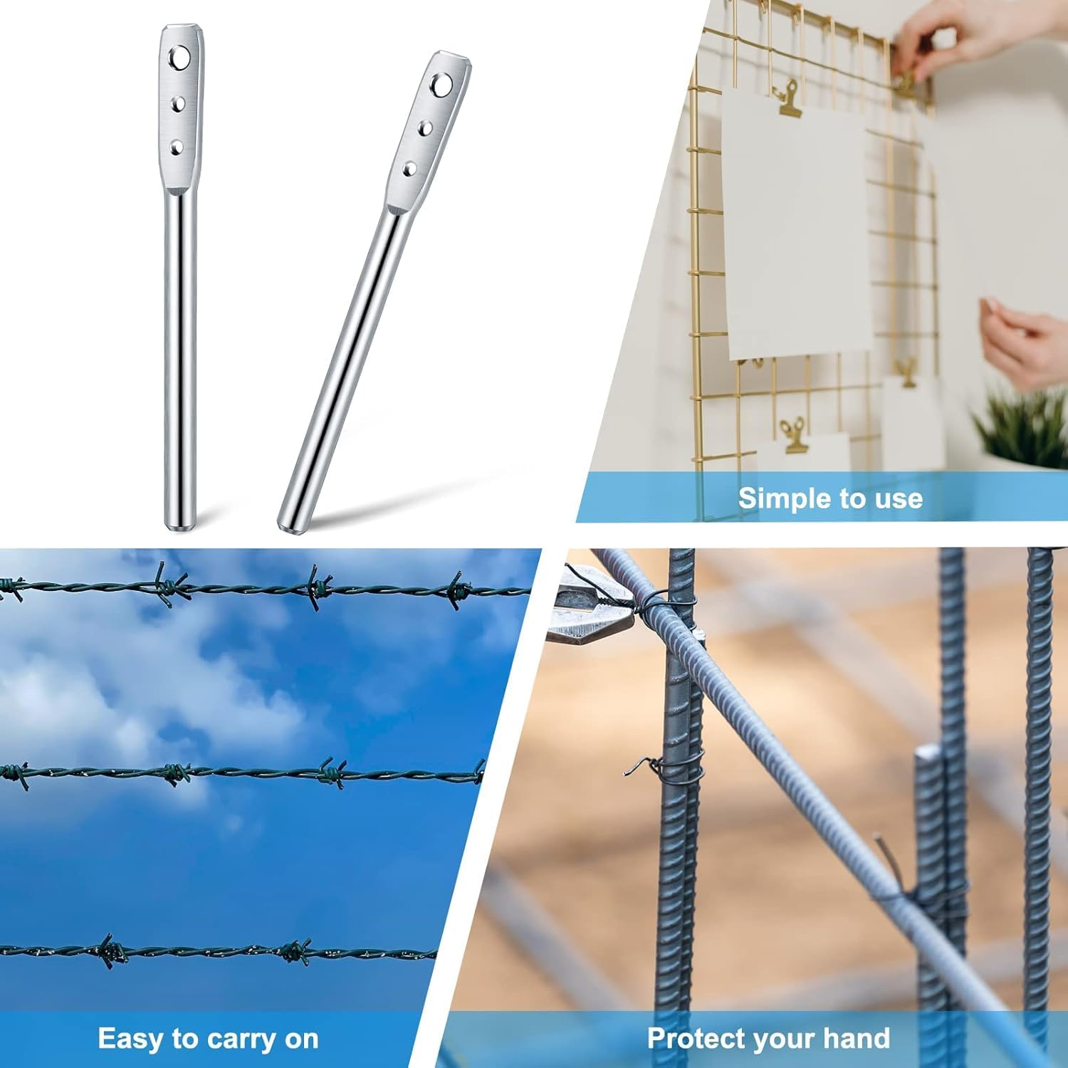 Liyquint 2 Pack Wire Twister Tool, 3 Hole Multi-Functional High-Tensile Wire Bender & Twisting Tool for Fixing Fence Wire and Wire Clip, Durable Fencing Tool (Silver) image number 3