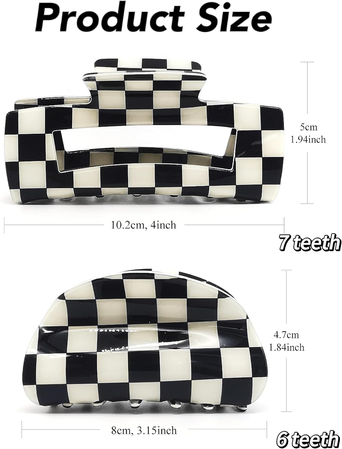 YUESUO 2Pcs Hair Claw Clips, Acrylic French Nonslip Jaw Clips for Women Girls, Strong Hold for Thick Hair (Black and White)