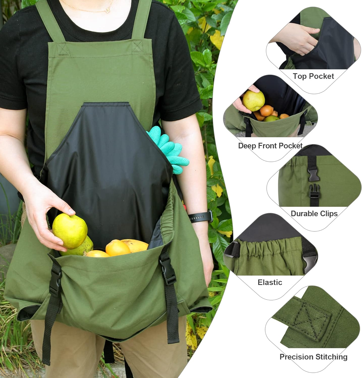 Gardening Apron with Pockets,Tool Apron for Women with Quick Release Lower Pocket, Washable Cotton and Adjustable Waist for Women Gardening Gift