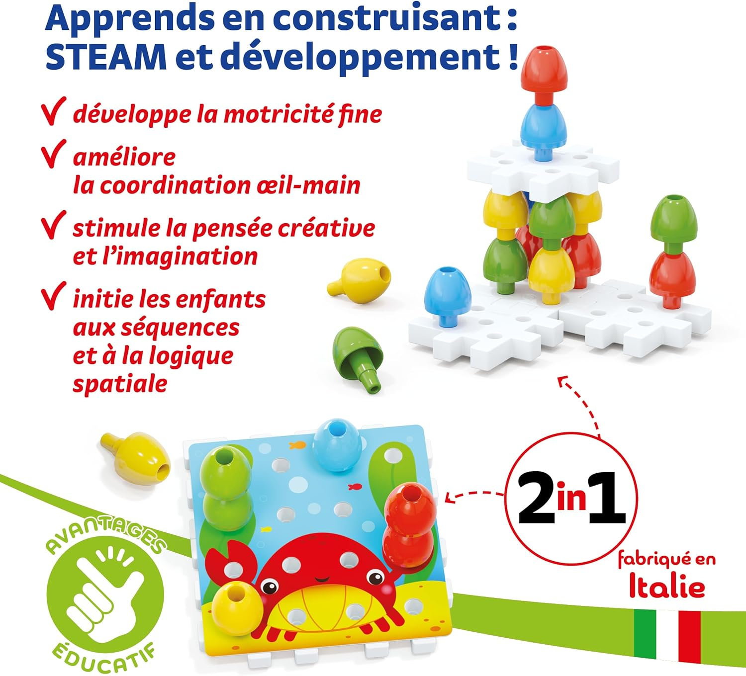 Quercetti 2270 Quercetti-2270 Jumbo Peggy-Early Learning Button Art Game Construction Plugging Toys image number 3