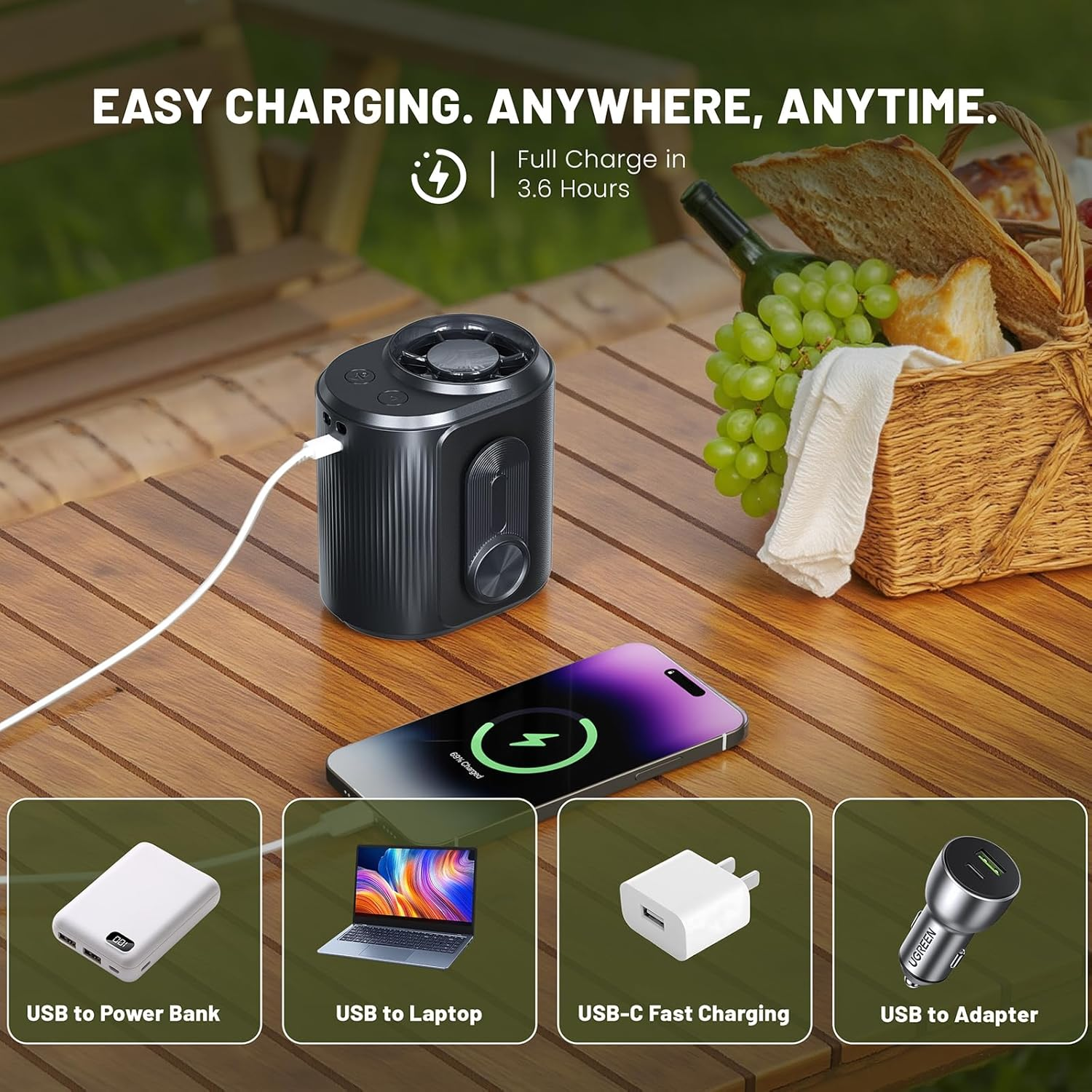 DOLAMOTY Portable Waist Fan - 100 Gear Personal Rechargeable Fans with LED Dispaly, Hands-Free Mini Belt Clip Fan with Powerful Airflow, Wearable Neck Fan for Outdoor, Hiking, Camping, Sports & Travel image number 5