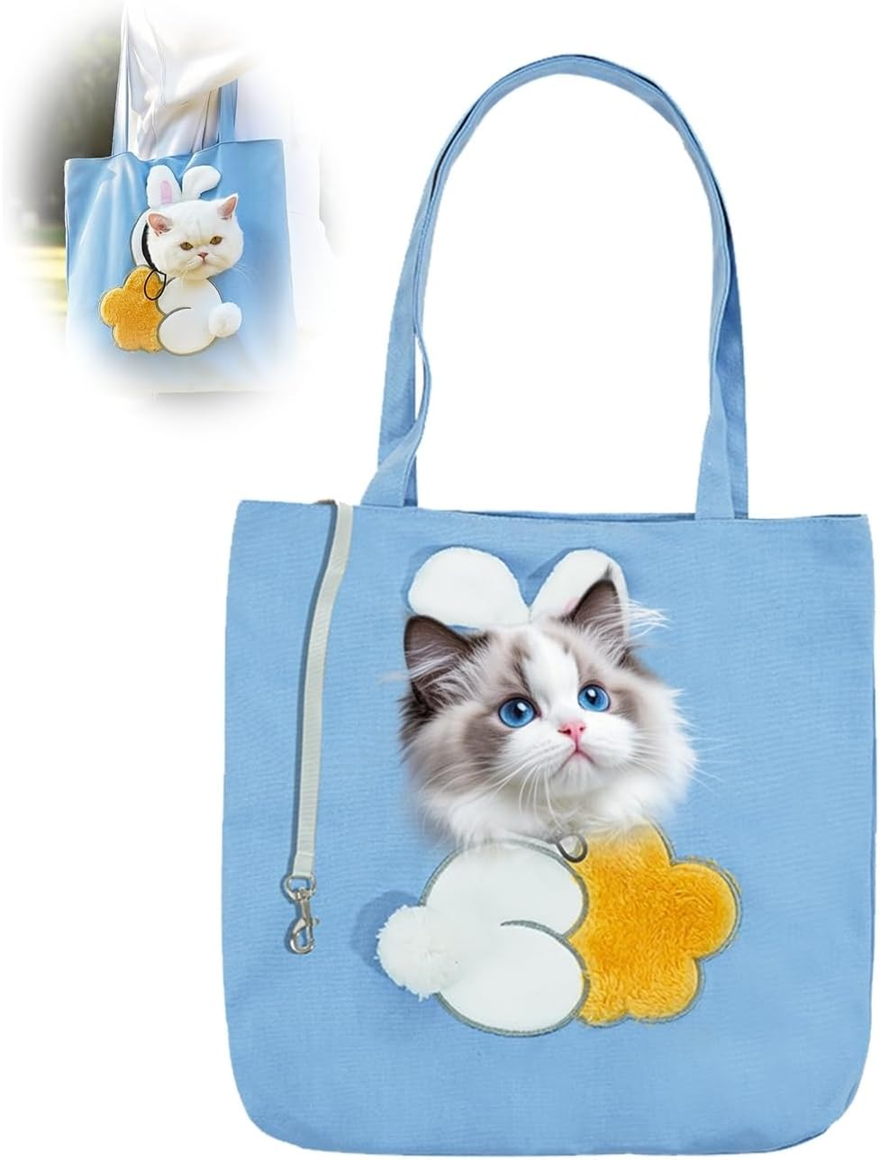 Pet Carrier with Peek-A-Boo Window 3-Way Safety System Travel-Ready Foldable Lightweight Canvas (Bunny/Blue, XL)