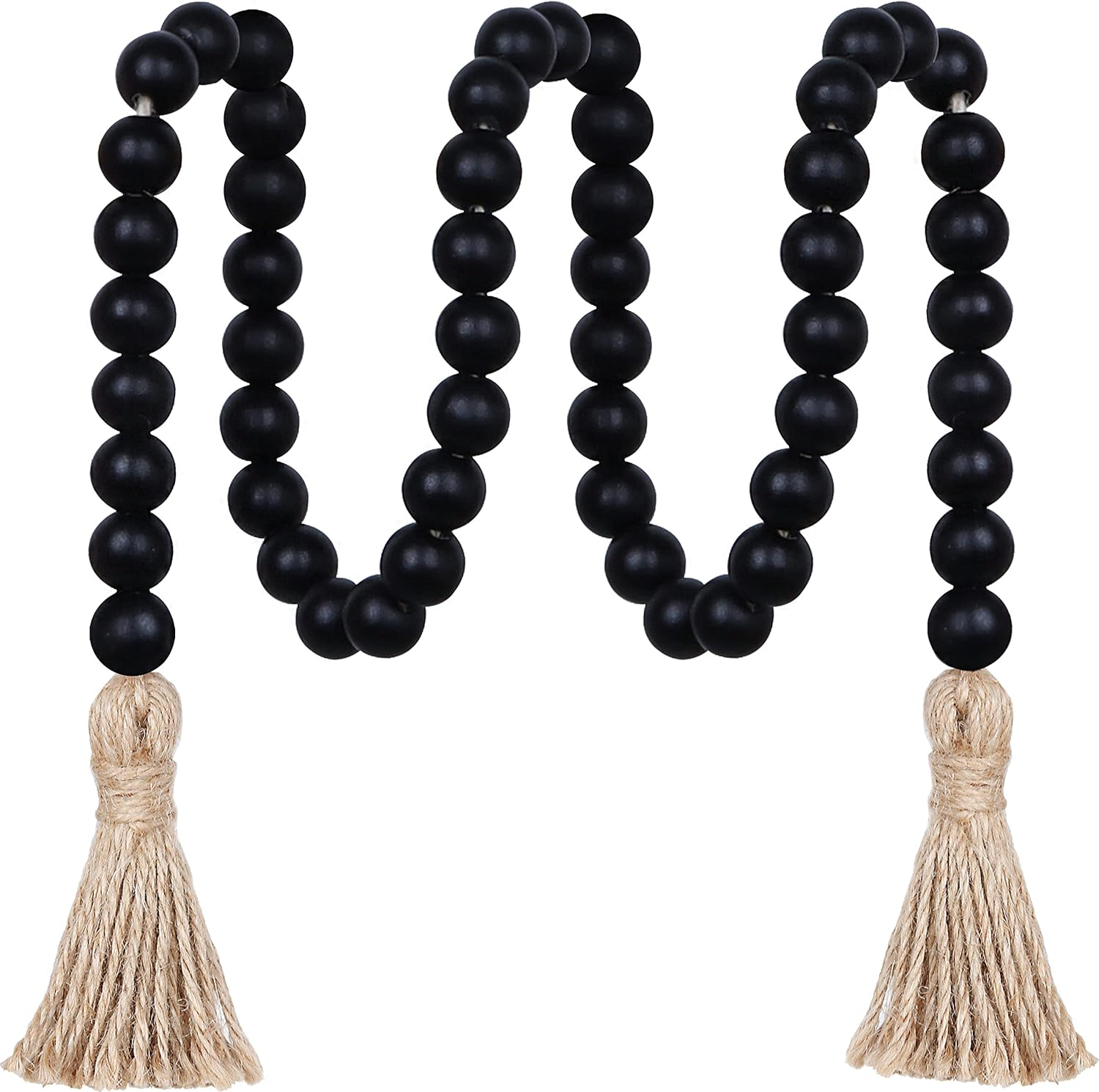 Meplait 39In Wood Bead Garland Farmhouse with Tassels,Versatile Prayer Beads Boho Chic Wall Hanging Home Decor (Navy Blue)