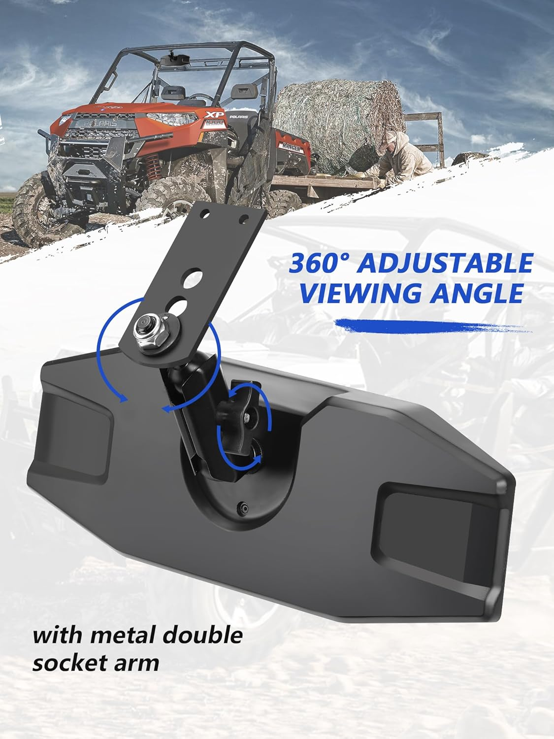 Polaris Ranger Rear View Mirror, ZIDIYORUO Adjustable Center Rearview Mirror for Polaris Ranger 500 570 900 XP 1000XP Crew 2017-2023, Fit Factory Drop down Mounting Tab (With 2Pcs of Belt Bypass) image number 5