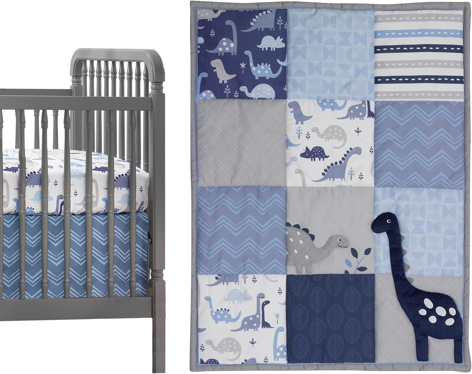 Bedtime Originals Roar Dinosaur 3 Piece Crib Bedding Set, Blue/Gray image number 2