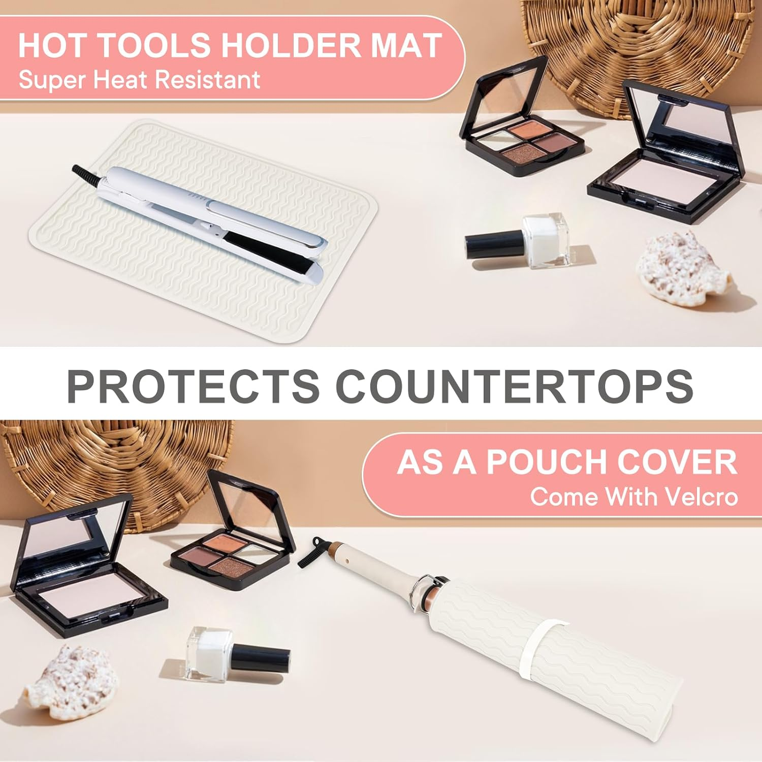 Oversize Silicone Heat Resistant Mat, Portable Travel Mat Cover for Curling Irons, Flat Irons, Hair Straightener and Hot Hair Styling Tools(14.2" X 11") - Ivory image number 6