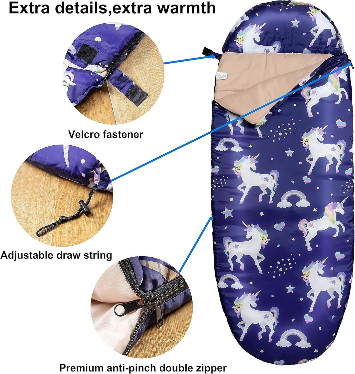 Kids Sleeping Bags for Girls and Boys &ndash; Unicorn Rainbow | Space Dinosaur &ndash; Rioyalo YOLO 45 Camping Sleeping Bags for Kids with Carry Bag - Outdoor and Indoor image number 3