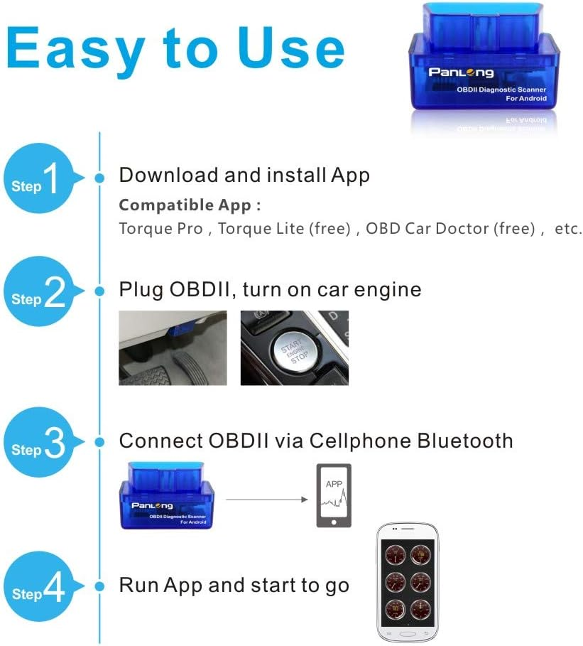 Panlong OBD2 Scanner Bluetooth OBDII Diagnostic Tool Car Code Reader Turn off Check Engine Light Support Android Torque App image number 3