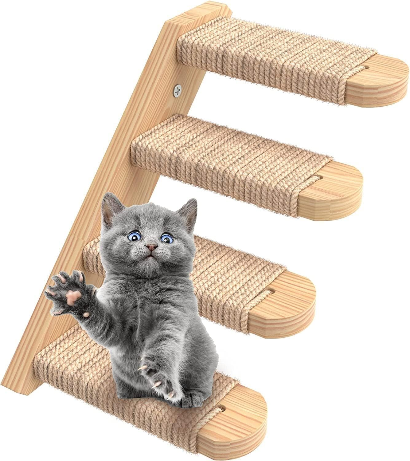 Cozioz Wall-Mounted Cat Steps - Solid Rubber Wood Shelves for Climbing and Scratching, Easy Installation for Playful Cats (Wood Finish) image number 3