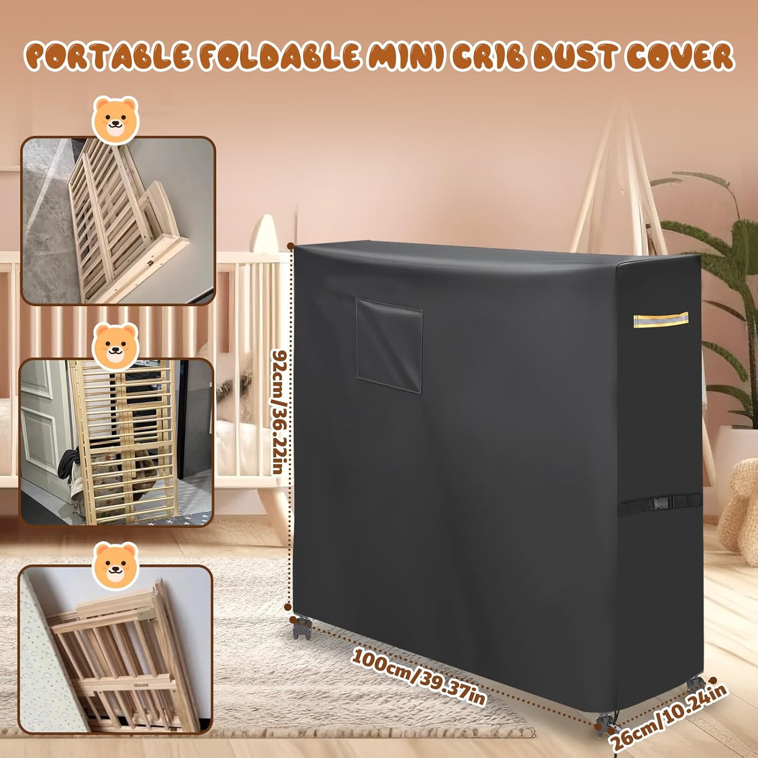 Crib Storage Cover, Oxford Cloth Compact Folding Crib Saver Practical Protection Accessories from Dents Scratches Dust and Dirt While in Storage