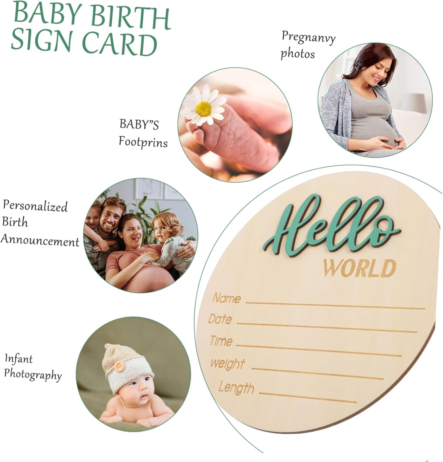 NOLITOY Wooden Birth Announcement round Sign for Newborns Photography Prop with Name Weight Birth Details Shower Gift and Keepsake Decoration image number 5