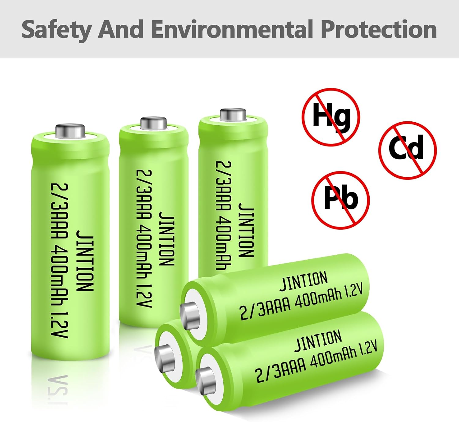 JINTION NIMH 2/3AAA Rechargeable 2/3 AAA Batteries 1.2V 400Mah Rechargeable Battery Button Top 5 Pack(They Are Not AAA Size Batteries) image number 4