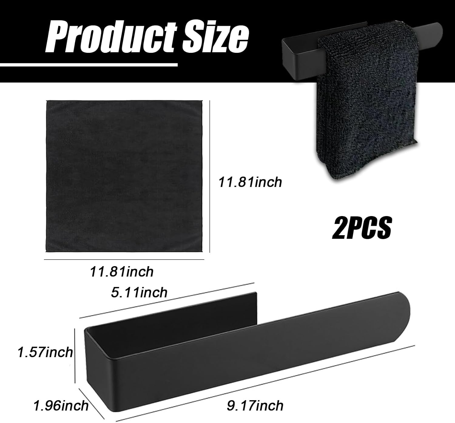 KUBDPQOR Dish Towel Holder, Sink Organiser, Self-Adhesive Tea Towel Holder, Stainless Steel Dish Cloth Holder, with Tea Towels, Black, Tea Towel Holder, Kitchen, Tea Towel Holder, No Drilling Required image number 1