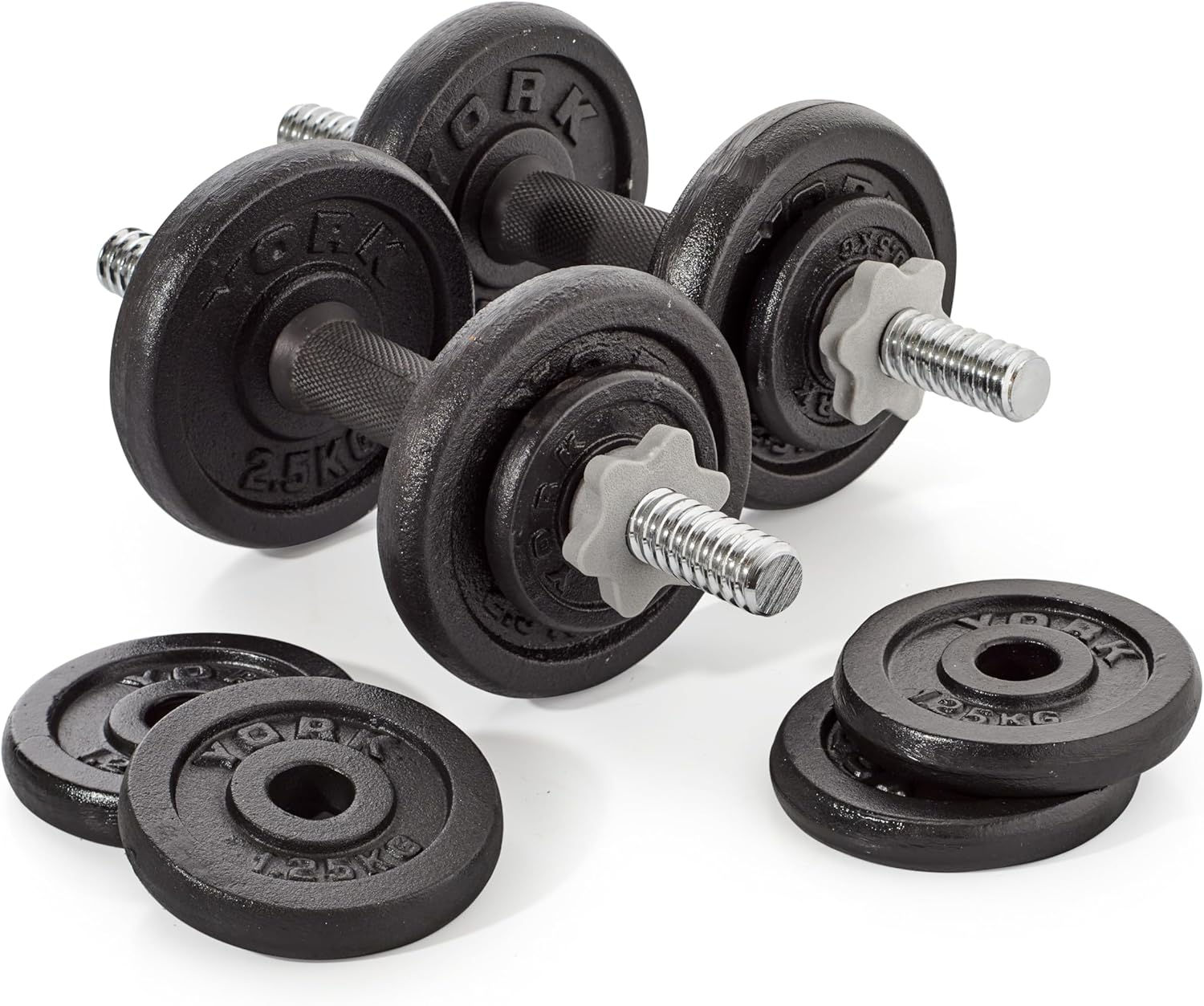 York Fitness 20 Kg Cast Iron Spinlock Dumbbell - Adjustable Hand Weights Set (Pack of 2) - Black image number 4