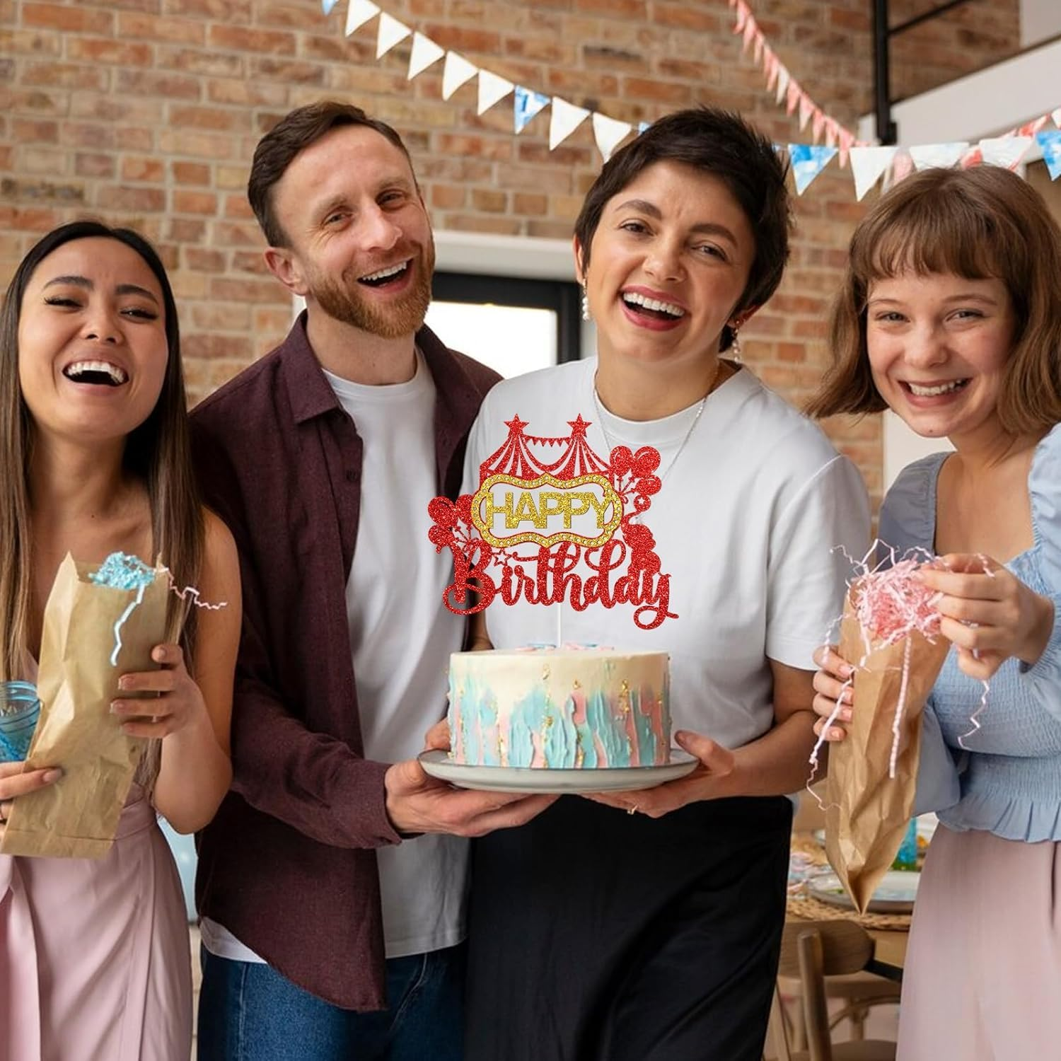 Confetti! Whimsical Circus Happy Birthday Cake Topper | Carnival Zoo Animals Birthday Cake Decor | Baby Shower & Kids Party Supplies image number 2