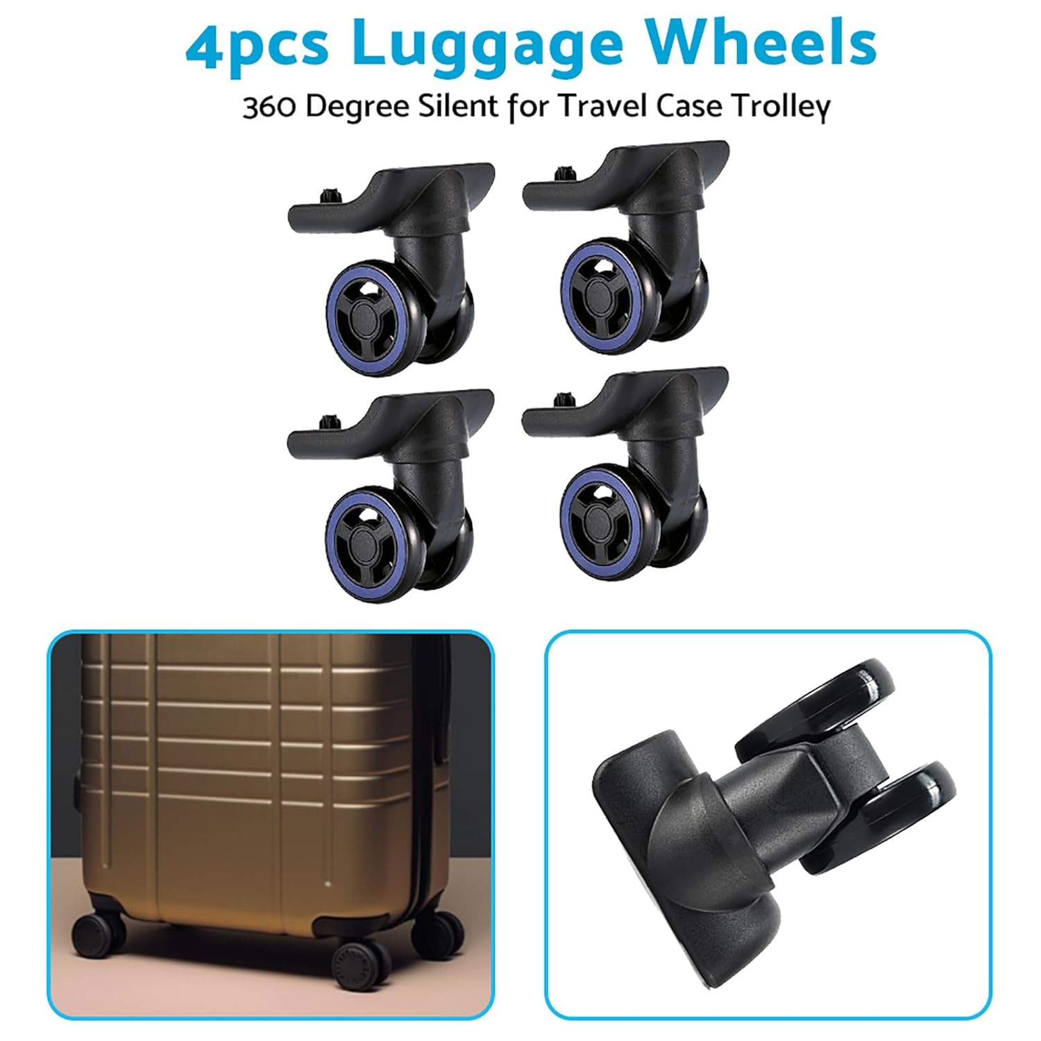 4PCS Luggage Swivel Wheels Replacement 360 Degree Silent for Outdoor Travel Case Trolley image number 1