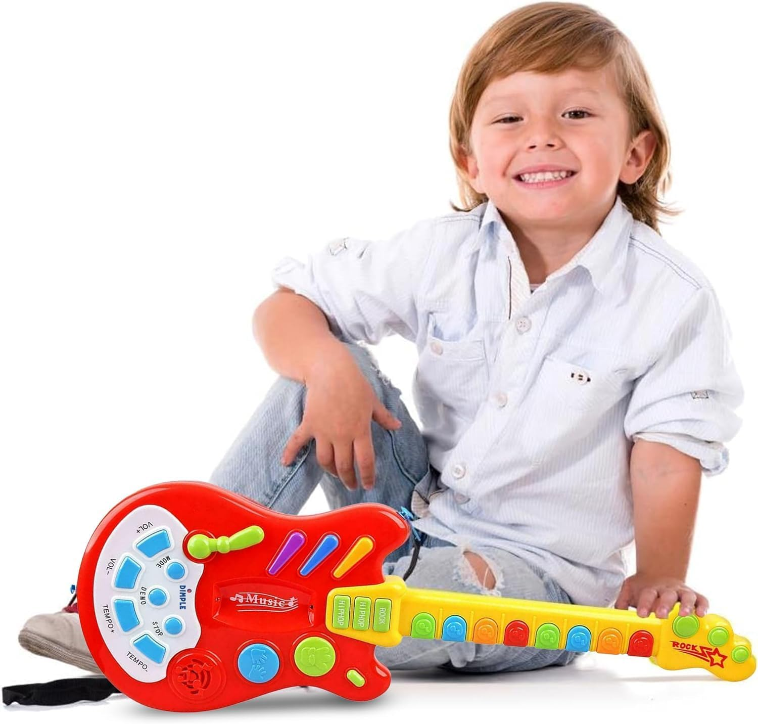 Music Toy Electric Guitar for Toddlers 3+ with over 20 Interactive Buttons, Whamy Lever and Modes with Rock Guitar Sound and Lights Perfect Music Development & Education Toy from Hobby Crazy image number 3