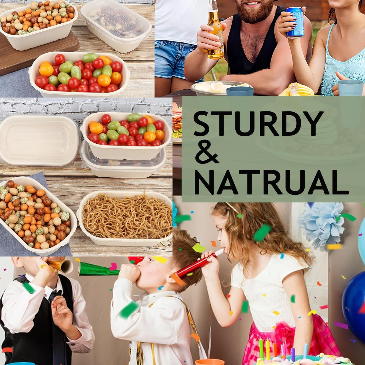 50Pack Salad Bowls, 25Oz Take Out Food Containers with PP Lid - 100% Compostable Natural Disposable Paper Fiber - Microwavable Safe, Biodegradable Food Storage, Waterproof and Oil Proof image number 2