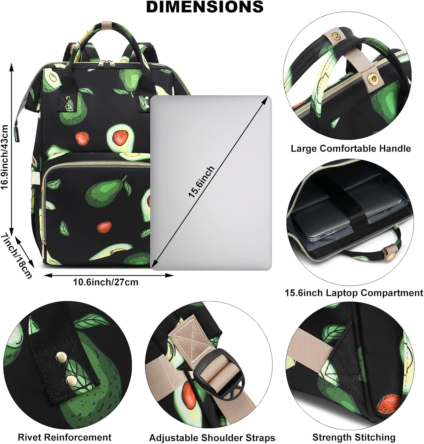 Laptop Backpack for Women, College Bookbag School Backpack Work Business Travel 15.6 Inch Computer Backpacks image number 6