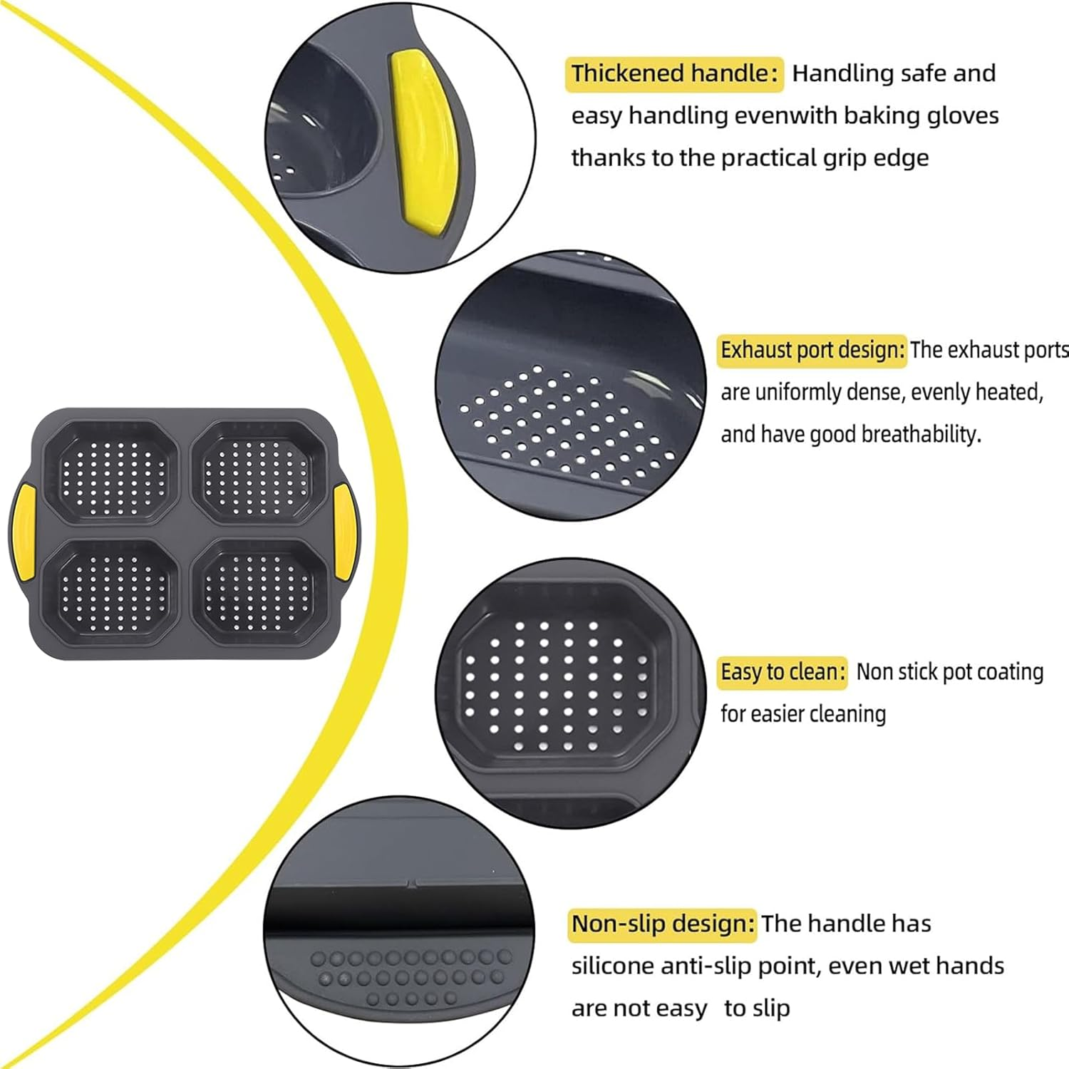 Atrccs Loaf Pan with Four Small Buns, French Bread Loaf Pan, Bread Pan Non-Stick Pan, Easy to Release Household Silicone Food Baking Breakfast Afternoon Tea Romantic Dinner Tool image number 3