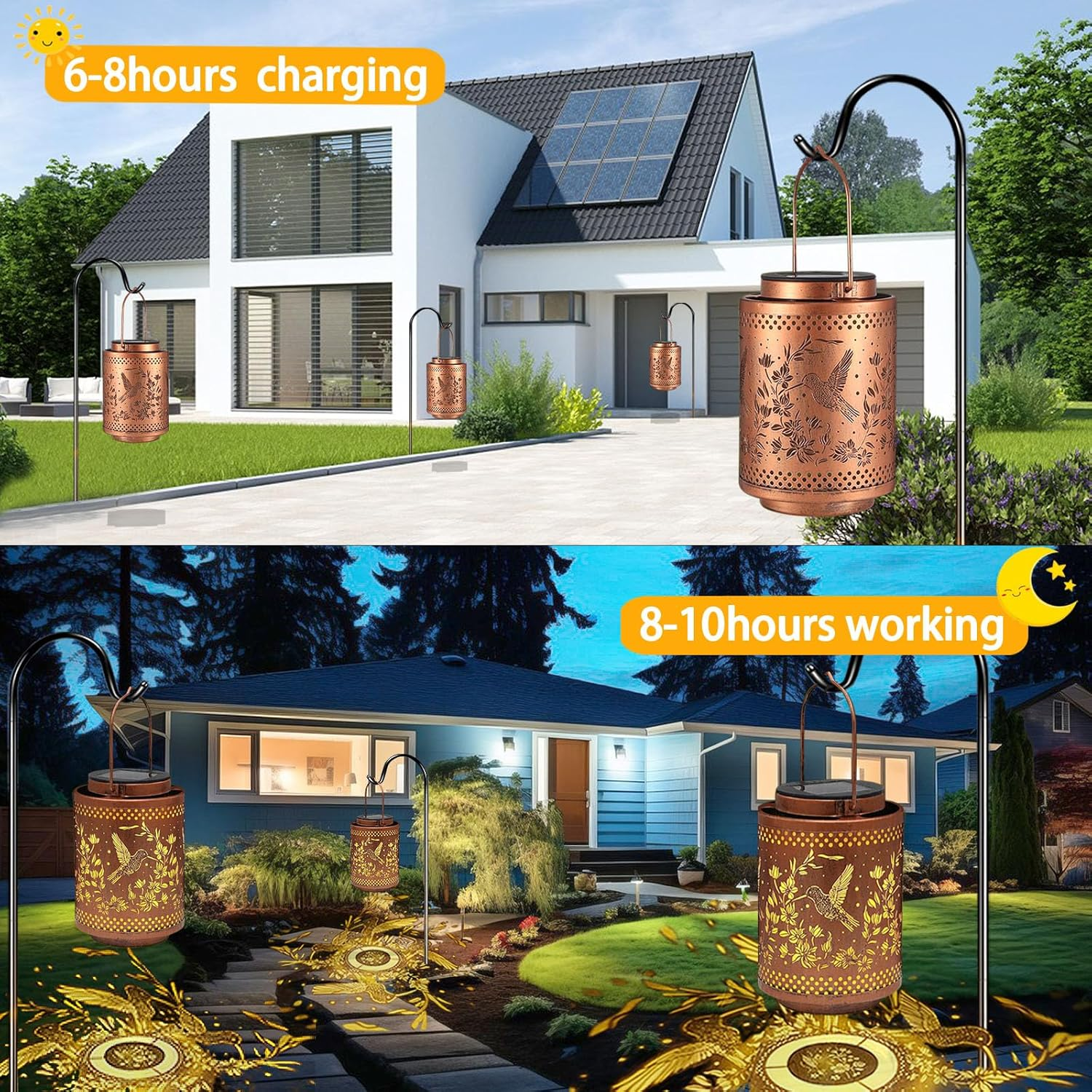 Solar Lights for Outdoor Hanging - 1 Piece Solar Lights for Outdoor Garden - IP65 Waterproof Solar Lantern for Outdoor Metal Solar Garden Lights for Outdoor Garden Balcony Decorative Lighting (1 Piece image number 3