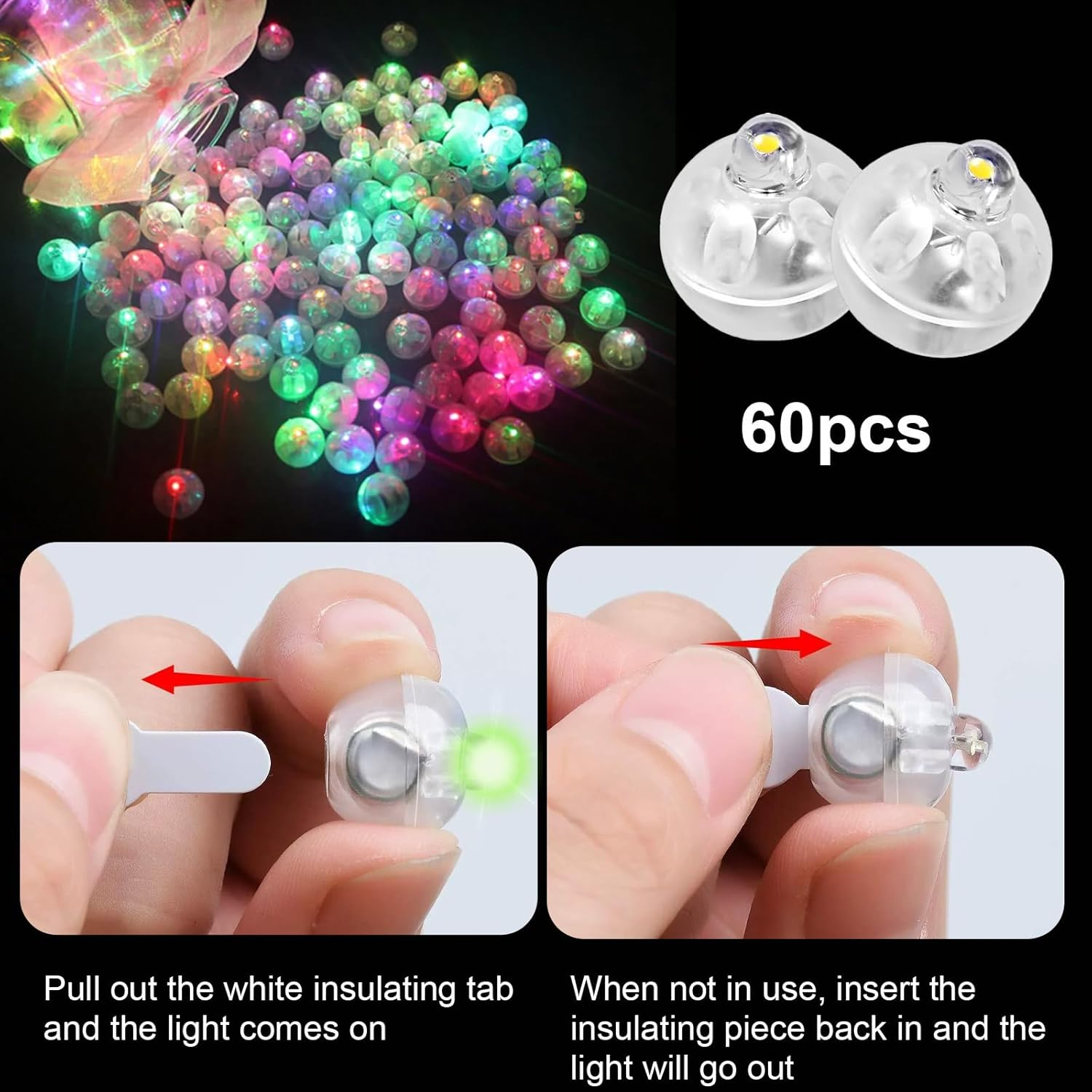 Roselee Pack of 60 LED Balloons Lights, Mini LED Light Balls, round Balloon Lights, Mini Colourful for Paper Lantern, Birthday, Wedding, Halloween, Christmas, Party, Decoration, Carnival, New Year image number 5